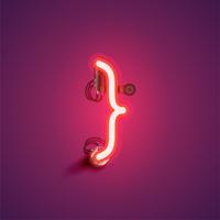 Red realistic neon character with wires and console from a fontset, vector illustration