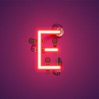 Red realistic neon character with wires and console from a fontset, vector illustration