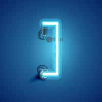 Blue realistic neon character with wires and console from a fontset, vector illustration