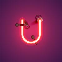 Red realistic neon character with wires and console from a fontset, vector illustration