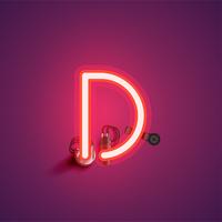 Red realistic neon character with wires and console from a fontset, vector illustration