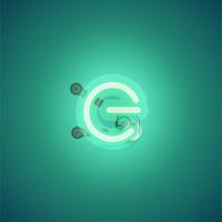 Green realistic neon character with wires and console from a fontset, vector illustration