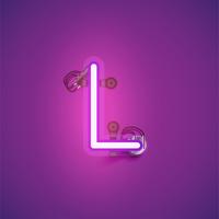 Pink realistic neon character with wires and console from a fontset, vector illustration