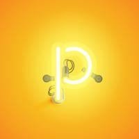 Yellow realistic neon character with wires and console from a fontset, vector illustration