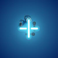 Blue realistic neon character with wires and console from a fontset, vector illustration