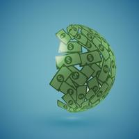 Globo verde hecho de dinero, ilustración vectorial