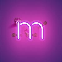 Pink realistic neon character with wires and console from a fontset, vector illustration