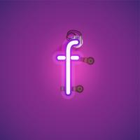 Pink realistic neon character with wires and console from a fontset, vector illustration