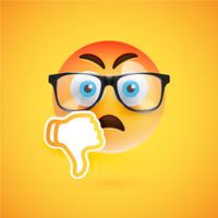 Emoticon with thumbs down, vector illustration