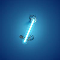 Blue realistic neon character with wires and console from a fontset, vector illustration