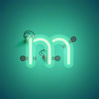 Green realistic neon character with wires and console from a fontset, vector illustration