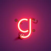 Red realistic neon character with wires and console from a fontset, vector illustration