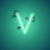 Green realistic neon character with wires and console from a fontset, vector illustration