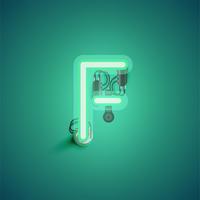Green realistic neon character with wires and console from a fontset, vector illustration