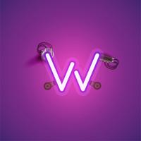 Pink realistic neon character with wires and console from a fontset, vector illustration