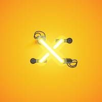 Yellow realistic neon character with wires and console from a fontset, vector illustration