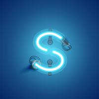 Blue realistic neon character with wires and console from a fontset, vector illustration