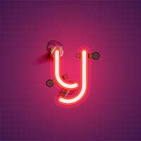 Red realistic neon character with wires and console from a fontset, vector illustration