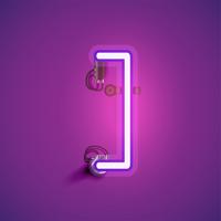 Pink realistic neon character with wires and console from a fontset, vector illustration