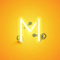 Yellow realistic neon character with wires and console from a fontset, vector illustration