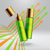 Realistic beauty products with colorful background, vector illustration