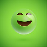 Green realistic emoticon smiley face, vector illustration