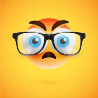 3D yellow emoticon with eyeglasses, vector illustration