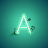 Green realistic neon character with wires and console from a fontset, vector illustration