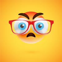 3D yellow emoticon with eyeglasses, vector illustration