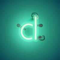 Green realistic neon character with wires and console from a fontset, vector illustration