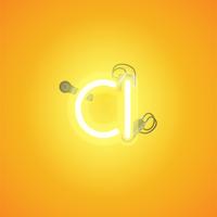 Yellow realistic neon character with wires and console from a fontset, vector illustration