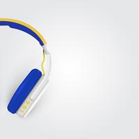 Auriculares realistas, con cables en un fondo colorido, ilustración vectorial vector