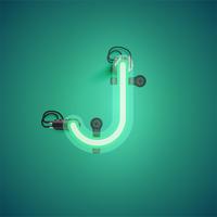 Green realistic neon character with wires and console from a fontset, vector illustration