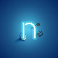 Blue realistic neon character with wires and console from a fontset, vector illustration