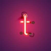 Red realistic neon character with wires and console from a fontset, vector illustration