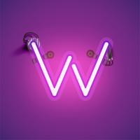 Pink realistic neon character with wires and console from a fontset, vector illustration