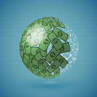 Globo verde hecho de dinero, ilustración vectorial