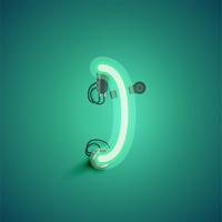 Green realistic neon character with wires and console from a fontset, vector illustration