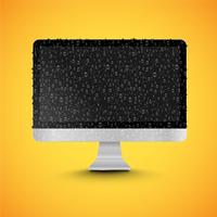 PC realista aislada con pantalla negra brillante, con gotas de agua, ilustración vectorial