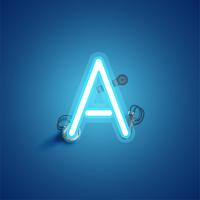 Blue realistic neon character with wires and console from a fontset, vector illustration