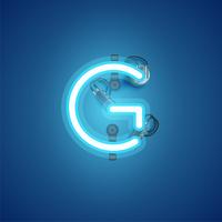 Blue realistic neon character with wires and console from a fontset, vector illustration