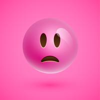 Pink realistic emoticon smiley face, vector illustration