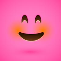 Pink realistic emoticon smiley face, vector illustration