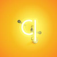 Yellow realistic neon character with wires and console from a fontset, vector illustration