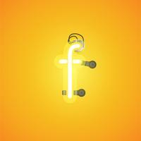 Yellow realistic neon character with wires and console from a fontset, vector illustration