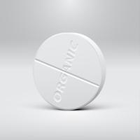 Píldora blanca sobre un fondo gris, ilustración vectorial realista