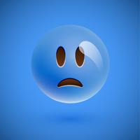 Blue realistic emoticon smiley face, vector illustration