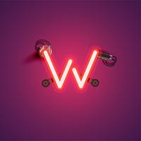 Red realistic neon character with wires and console from a fontset, vector illustration