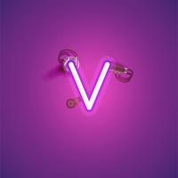 Pink realistic neon character with wires and console from a fontset, vector illustration