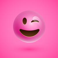 Pink realistic emoticon smiley face, vector illustration